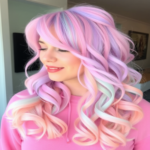 Pastel Rainbow Parfait presents a delightful blend of soft pastel hues including pink, lavender, mint, and peach, styled in loose, bouncy curls