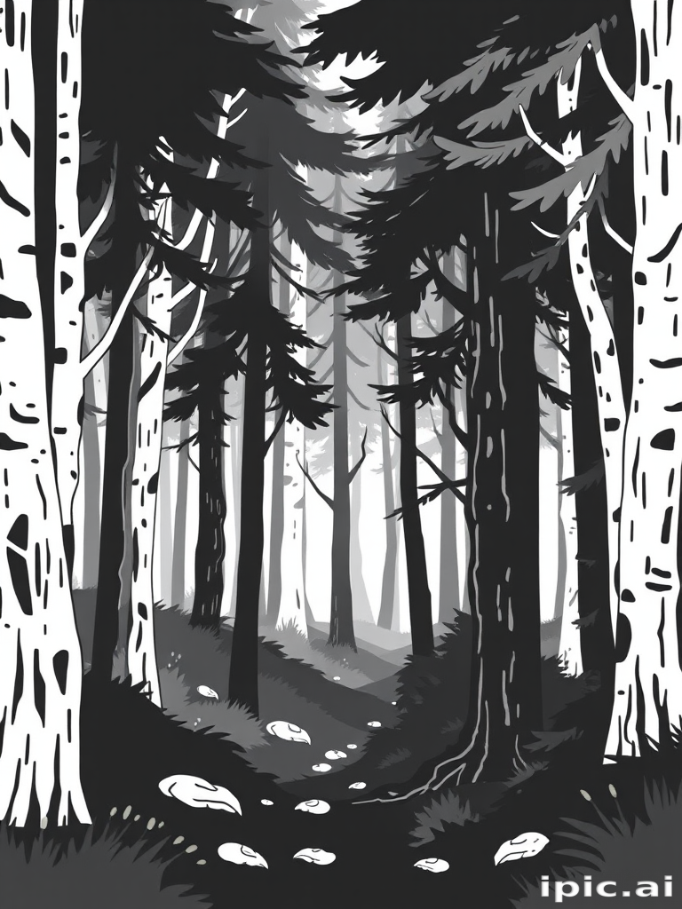 forest clipart black and white