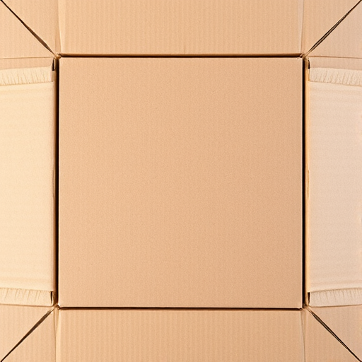 Create a high-resolution image of a cardboard box with a plain brown exterior, captured from a top-down view, using a DSLR camera with an aperture of f/5.6, ISO 100, and a shutter speed of 1/125s, utilizing a soft natural light setting for optimal clarity and detail.