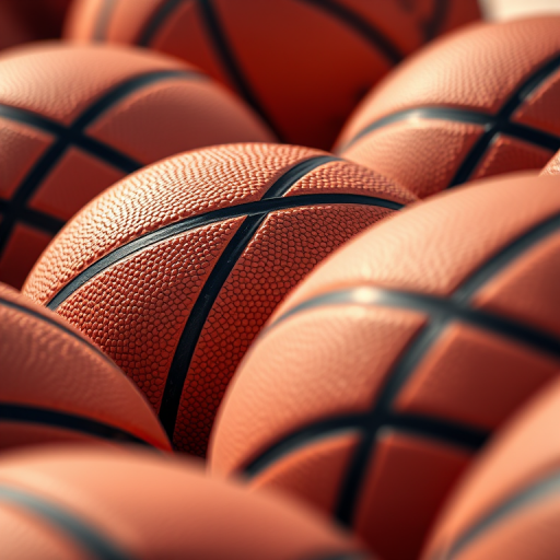 Close-up shot of a group of basketballs with detailed texture, natural lighting, aperture f/2.8, shutter speed 1/100s, ISO 200, macro lens, DSLR camera.