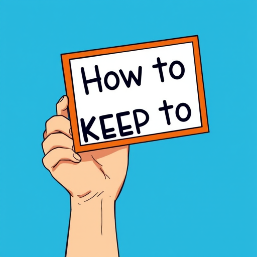 Create an illustration of a hand holding a sign that says "How to Keep the Customer" in bold, playful typography, with a bright blue background, using a Canon EOS R camera, 50mm lens, f/1.8 aperture, ISO 100, and natural lighting to enhance clarity and color vibrancy.