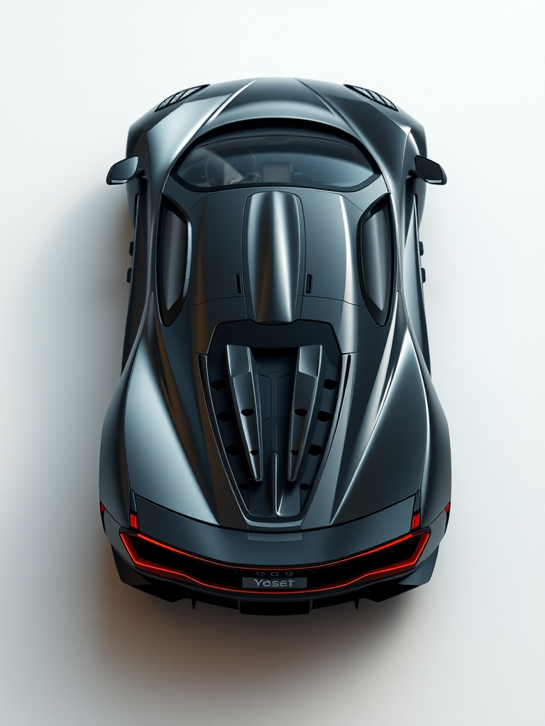 create a detailed 3D rendering of a hypercar with a top-down view, side profile, and rear view, utilizing a DSLR camera type with a 50mm lens, aperture set to f/1.8 for a shallow depth of field, ISO 100 for clarity, and natural lighting for enhanced color fidelity.