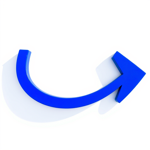 Create a high-resolution illustration of a blue arrow with a curved line, using a Canon EOS 5D Mark IV, f/2.8 aperture, 50mm lens, natural lighting, and a slightly overhead view to enhance clarity and detail.