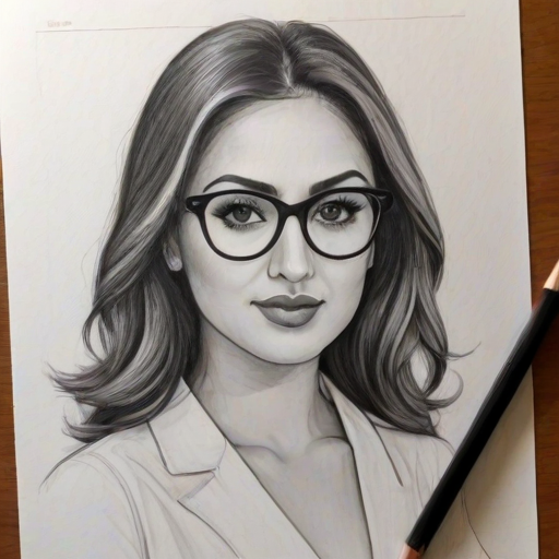 Lovely Francia Raisa, pencil sketch, portrait of Beauteous woman 1964s in glasses, hair style beatnik, outline, clear lines, fine lines, 8k