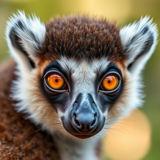 close-up portrait of a lemur with piercing orange eyes, shallow depth of field, f/2.8 aperture, ISO 200, natural lighting, Canon EOS 5D Mark IV, 85mm lens, soft focus background, high detail