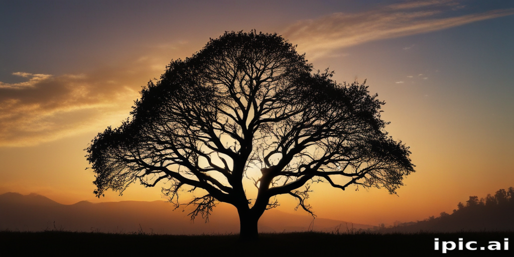 Majestic Silhouette of a Tree Against a Vibrant Sunset Sky