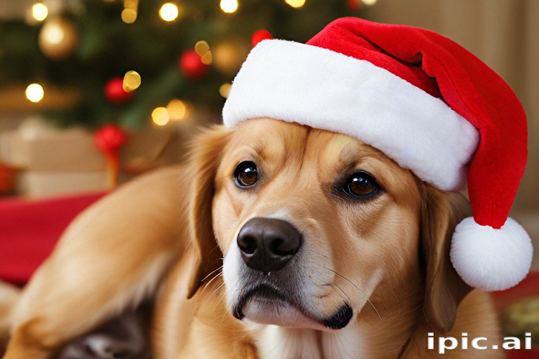 Adorable Dog in Santa Hat Celebrating the Joy of Christmas Season