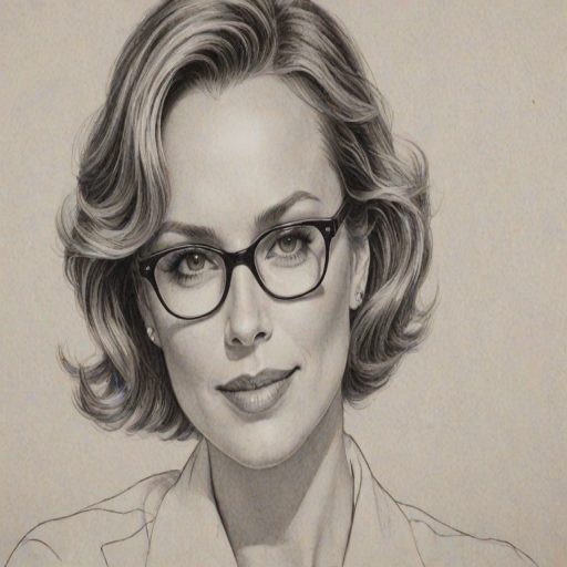 Enticing Melora Hardin, pencil sketch, portrait of Graceful woman 1944s in glasses, hair style beatnik, outline, clear lines, fine lines, 8k