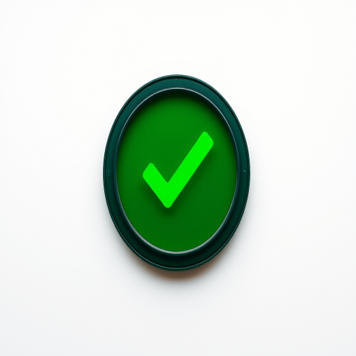 create a high-resolution image of a green circular check mark on a solid background, using a DSLR camera, 50mm lens, aperture f/2.8, ISO 100, with soft lighting to enhance clarity and depth.