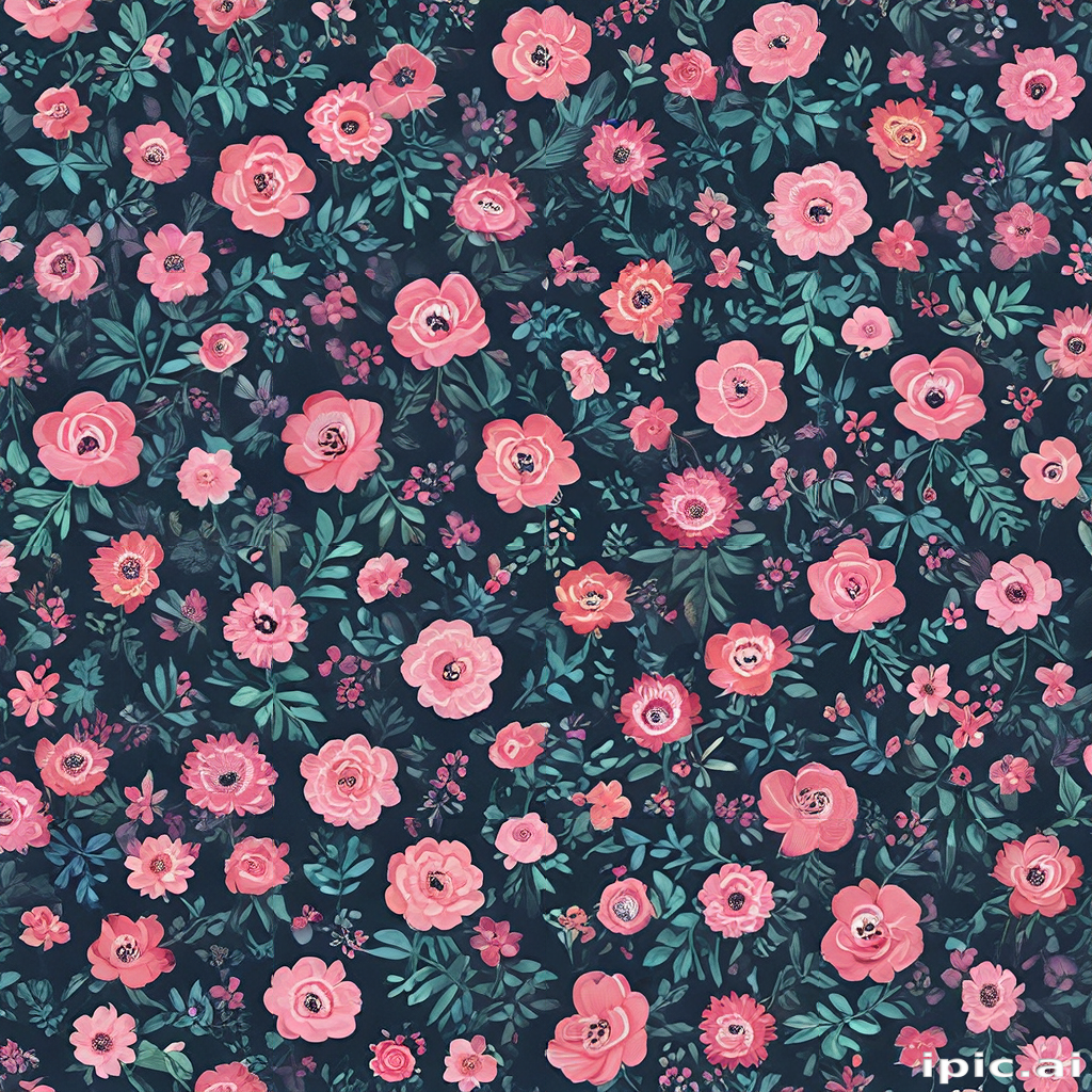 A Beautiful Floral Pattern Featuring Vibrant Pink Flowers on a Dark ...