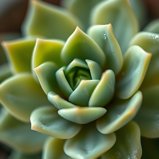 close-up of a succulent plant with soft green leaves, shallow depth of field, f/2.8 aperture, 50mm lens, macro photography style, DSLR camera, natural lighting