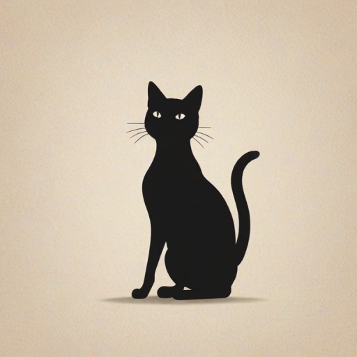 Create a minimalist black silhouette of a cat in a playful pose, with a smooth design and simple lines.