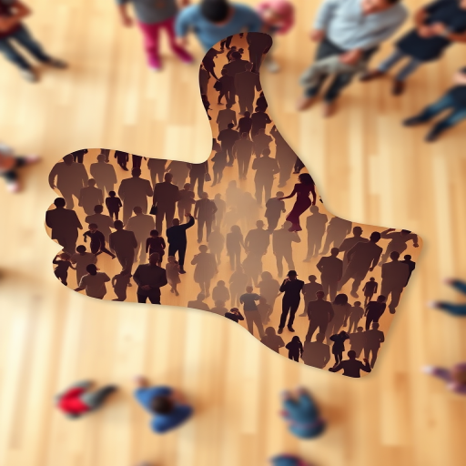 Create an image of a large thumbs up symbol composed of diverse silhouettes of people, using a high-resolution digital camera (ISO 100, f/2.8, 1/500s), shot from a top-down view with a macro lens to enhance detail and texture, in a vibrant color style with a soft focus background.