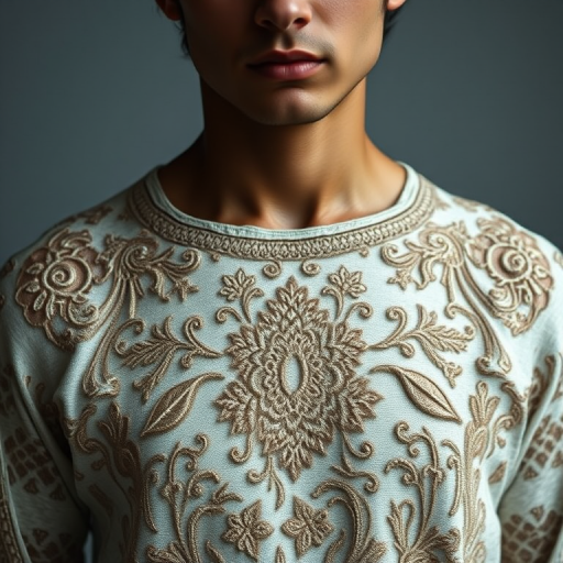 Face, shoulders, chest covered in openwork Sephardic embroidery. Raw, unedited image.