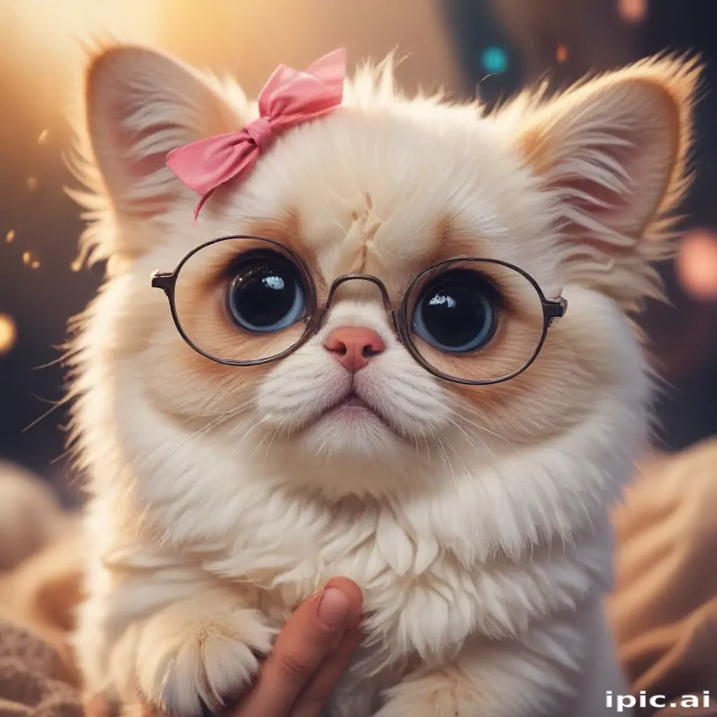 A Cute Fluffy Kitten Wearing Glasses and a Pink Bow Tie