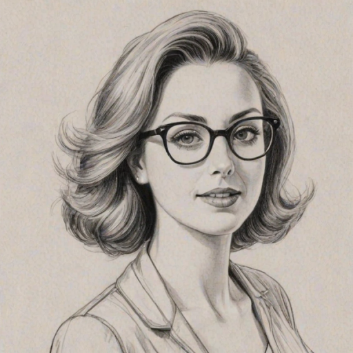 Charming Eva Amurri Martino, pencil sketch, portrait of Enticing woman 1954s in glasses, hair style beatnik, outline, clear lines, fine lines, 8k