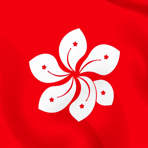 Create a high-resolution image of the Hong Kong flag featuring a white floral emblem with stars on a red background, shot with a DSLR camera at f/8, ISO 100, 1/200 sec, using a wide-angle lens from a front view.