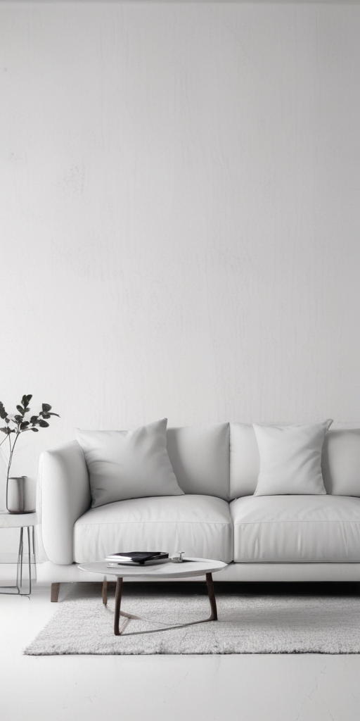 A Modern, Minimalist Living Room Featuring a Cozy White Sofa and Décor.