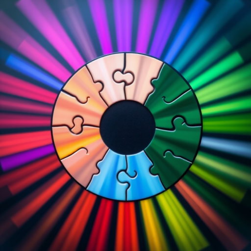 Regenerate the yin-yang symbol as a vibrant puzzle with colorful rays radiating from the center, captured with a DSLR camera at f/2.8 aperture, ISO 100, 50mm lens, with a macro view and soft focus background for enhanced image quality.