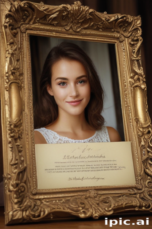 Elegant Portrait of a Young Woman in an Ornate Golden Frame