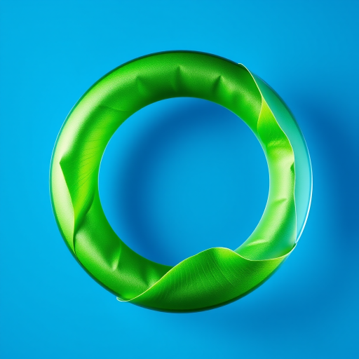 Create a vibrant circular graphic with a blue background and a green peel effect, using a Canon EOS R5 with a 50mm lens, aperture f/1.8, ISO 100, and a soft focus effect to enhance depth and clarity.