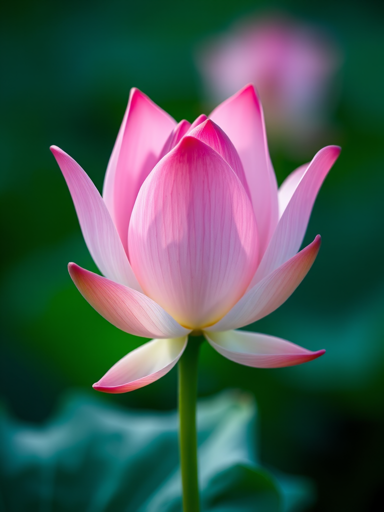 macro shot of a pink lotus flower with soft blurred background, natural light, aperture f/2.8, ISO 100, 50mm lens, shallow depth of field, DSLR camera