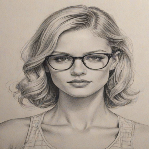 Pleasing Erin Heatherton, pencil sketch, portrait of Attractive woman 1933s in glasses, hair style beatnik, outline, clear lines, fine lines, 8k