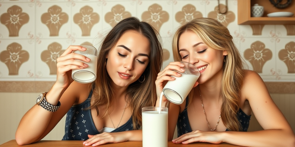 lesbians drinking milk