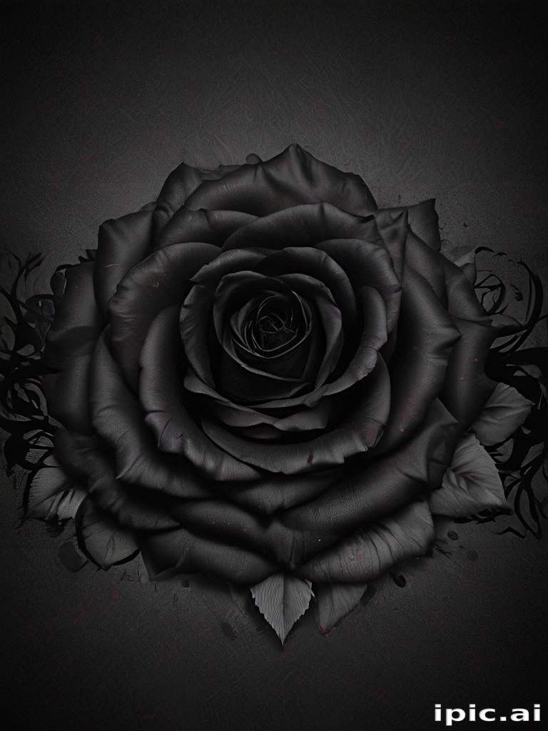 Elegant Black Rose on a Dark Background with Intricate Details and Textures