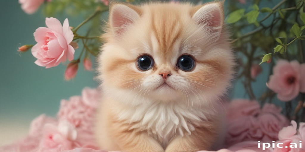 Adorable Fluffy Kitten Surrounded by Beautiful Pink Flowers and Soft ...