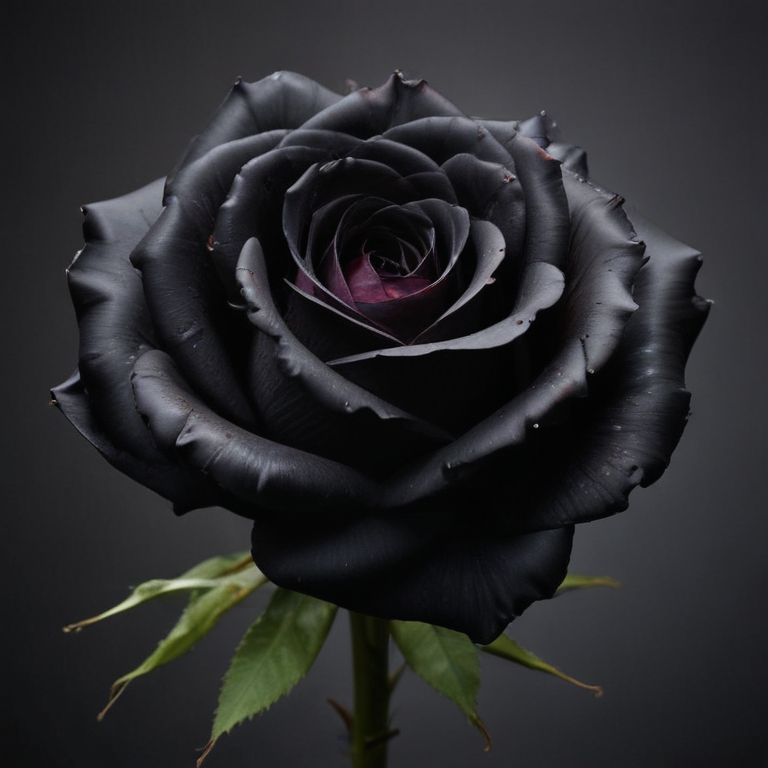 Elegant Black Rose Blooming Against a Mysterious Dark Background