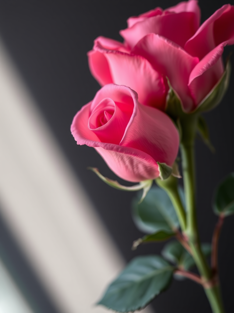 Create a close-up shot of a pink rose on a black background using a DSLR camera, aperture f/2.8, ISO 100, shutter speed 1/125, with soft natural lighting to enhance texture and detail.