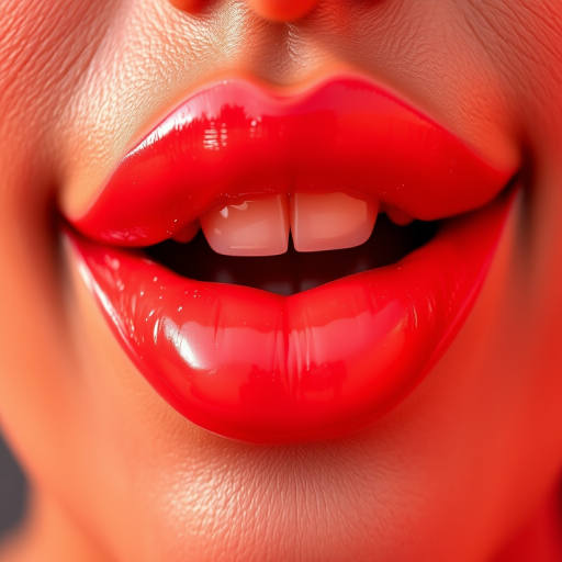 Vibrant coral sunset lips shine with glossy brilliance, accentuating plump contours and subtle ombre effect, exuding warmth and allure in high-resolution detail