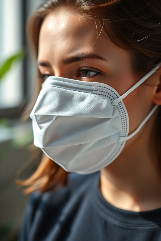 Create a high-resolution image of an FFP2 mask positioned at a slight angle, using a DSLR camera with a 50mm lens, aperture set to f/2.8 for a shallow depth of field, ISO 100, and natural lighting for optimal clarity.