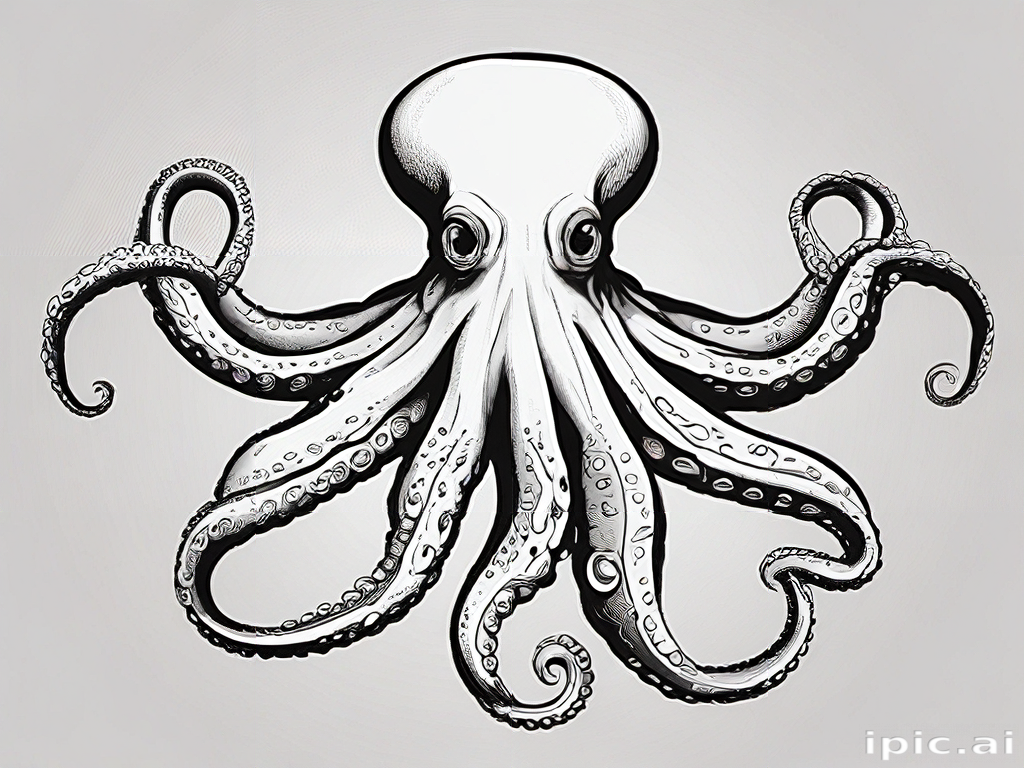 Intricate Black and White Illustration of a Majestic Octopus with ...