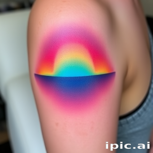 Gradient color tattoo titled "Spectrum Shift" featuring a smooth transition of vibrant hues across the design, creating a mesmerizing optical effect, celebrated for its modern and eye-catching appearance