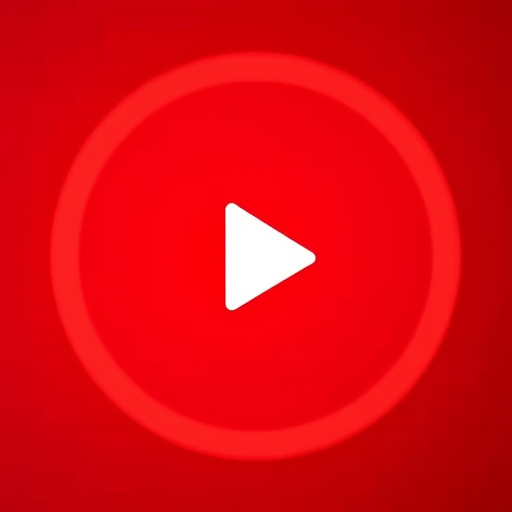 Regenerate a circular red background with a white play button in the center, using a Canon EOS R5 with a 50mm f/1.2 lens, aperture set to f/2.8, ISO 100, and a shallow depth of field for enhanced clarity and focus.