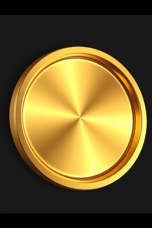 Create a 3D rendering of an elegant golden circular design with a smooth, reflective surface, using a DSLR camera with a 50mm lens, aperture set to f/2.8, shooting at ISO 100, in natural light, with a shallow depth of field to emphasize the glossy texture and sleek curves.