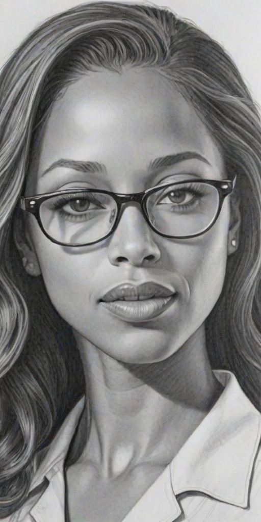 Sublime Stacey Dash, pencil sketch, portrait of Beauteous woman 1941s in glasses, hair style beatnik, outline, clear lines, fine lines, 8k