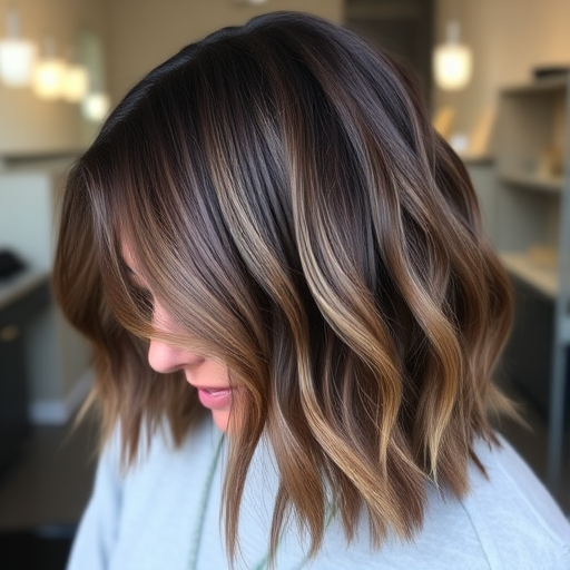Sophisticated ash brown lob with subtle balayage, named "Smoky Quartz," offers a low-maintenance yet chic look with natural dimension and movement