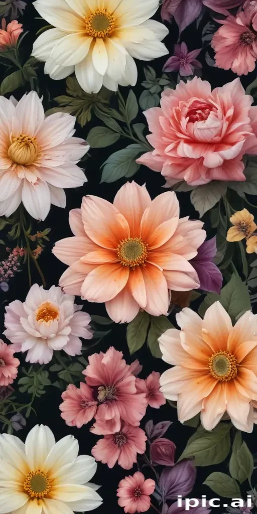 Vibrant Floral Composition Featuring Various Blooms Against a Dark ...