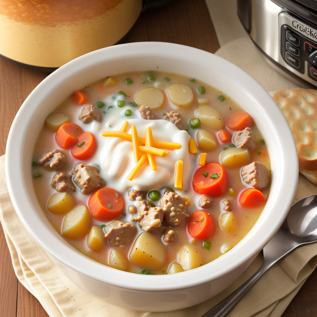 crockpot creamy potato & hamburger soup