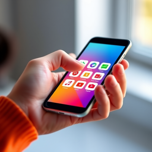 3D rendering of a hand interacting with a smartphone displaying shopping icons, focus on vibrant colors and smooth textures, shallow depth of field, 85mm lens, f/1.8 aperture, ISO 100, soft natural lighting, studio setting.