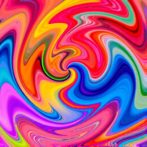 Create an abstract image resembling colorful swirling patterns with high saturation and contrast, using a 50mm lens, f/1.8 aperture, ISO 100, 1/60 sec shutter speed, shot from a top-down perspective, digital camera, full-frame sensor.