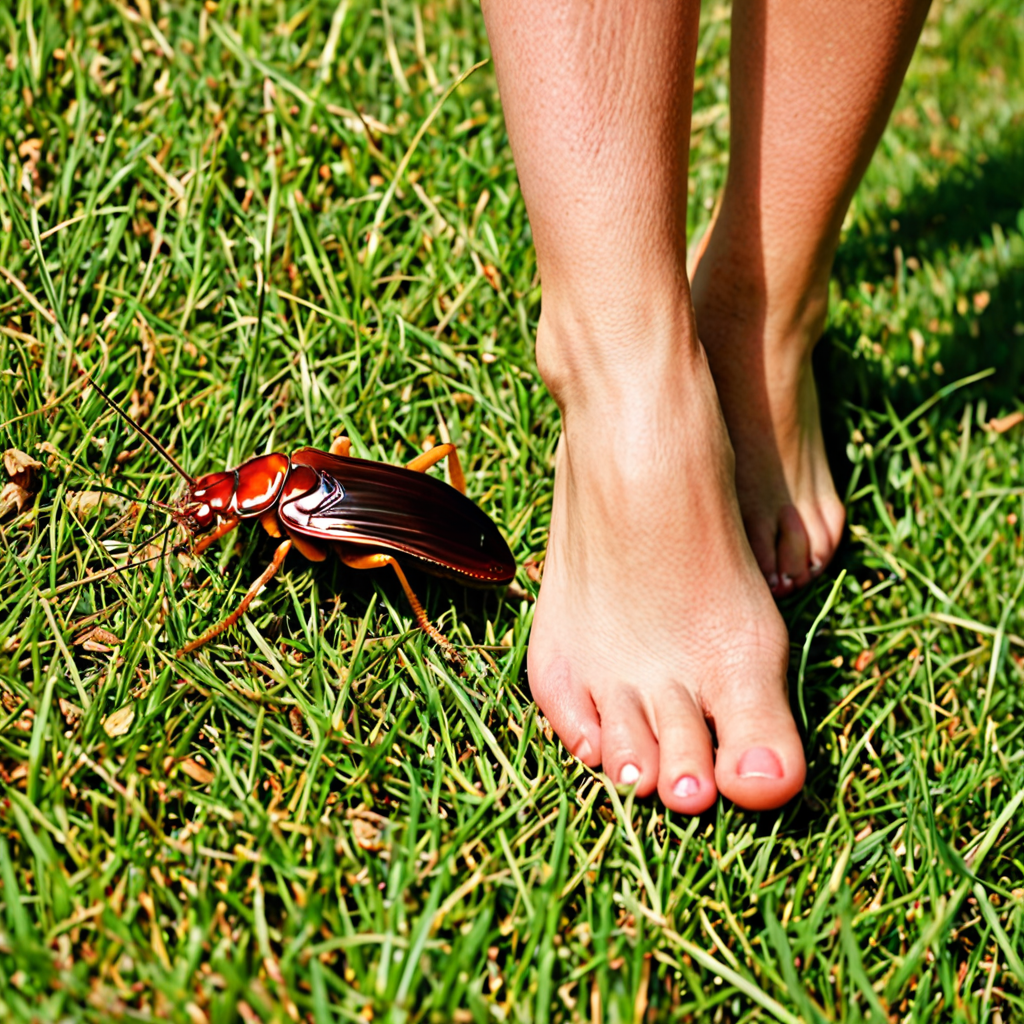 Girl stepping on roach barefeet