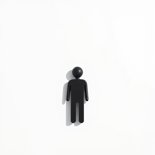 Generate a high-resolution image of a minimalistic black figure on a white background using a Canon EOS R5 with an aperture of f/8, shutter speed of 1/250 sec, ISO 100, taken in a flat lay view with natural lighting.