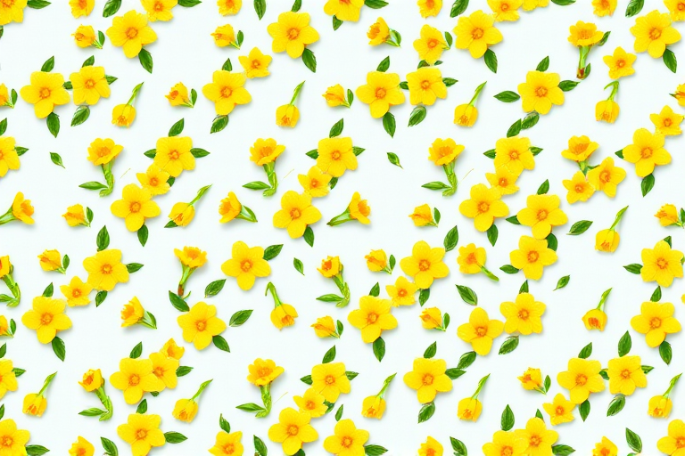 create a repeating pattern of small yellow flowers with green leaves on a light blue background