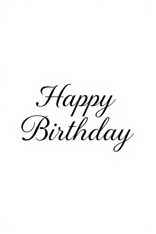 Create a minimalist design featuring the words Happy Birthday in elegant cursive typography on a plain white background.