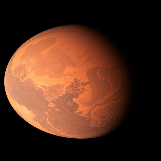 A high-resolution image of Mars, showcasing its surface details and color variations, captured with a DSLR camera at ISO 100, f/8 aperture, 1/250 second shutter speed, viewed with a wide angle lens, using astrophotography techniques for enhanced clarity and texture.