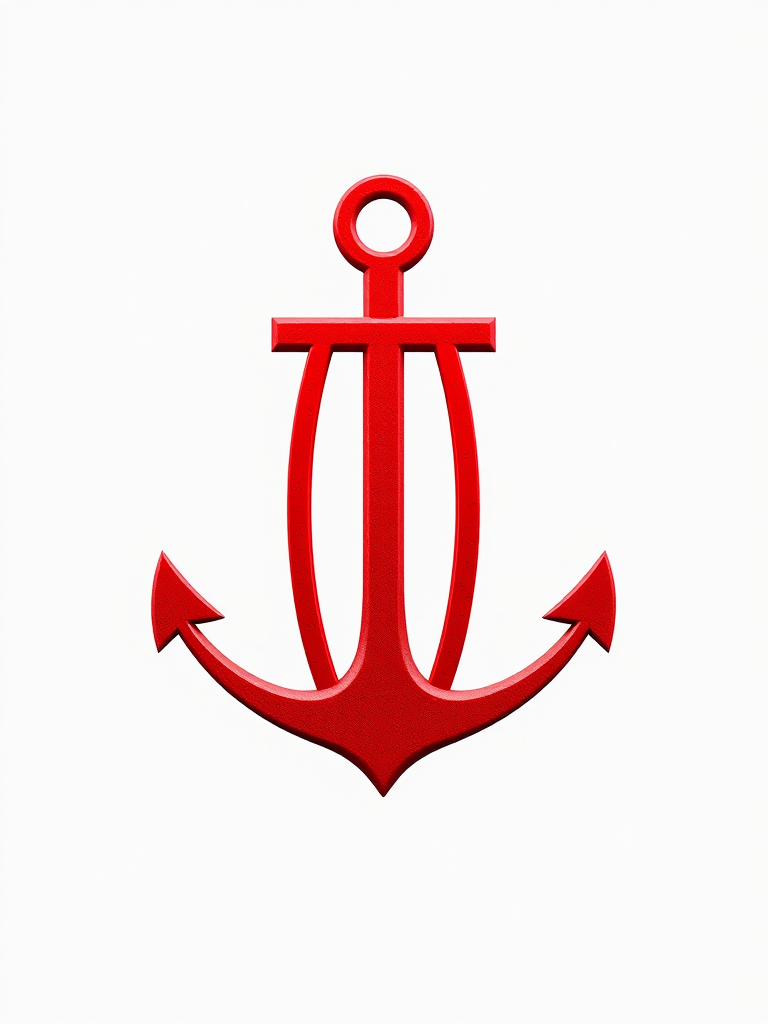 Create a high-resolution image of a red anchor symbol with a clean background, using a DSLR camera set to f/8 aperture, ISO 100, shutter speed 1/200 sec, shot from a straight-on perspective.